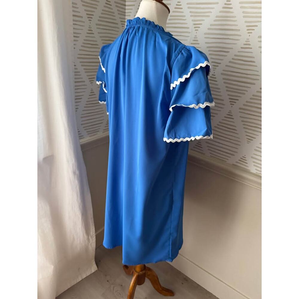Jess Lea Women’s Large Blue Kersten Ric Rac Ruffle Shift Dress - Picture 6 of 8